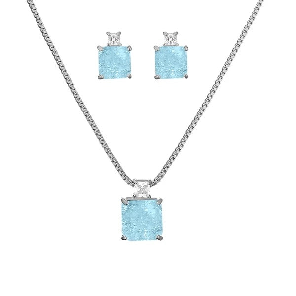 SET 2 PIEZAS PLATEADO CUADRO TURQUESA