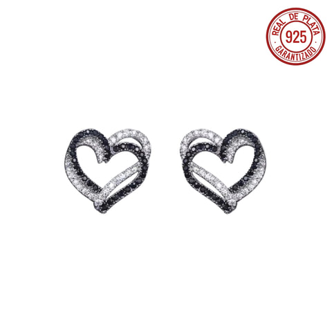 ARETES PLATEADOS CORAZÓN CRISTAL NEGRO