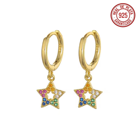 ARRACADAS PEQUEÑAS DORADAS ESTRELLA MULTICOLOR CRISTAL