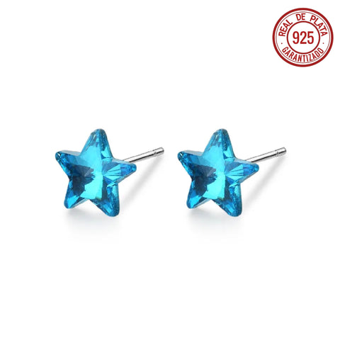 ARETES PLATEADOS ESTRELLA CRISTAL AZUL