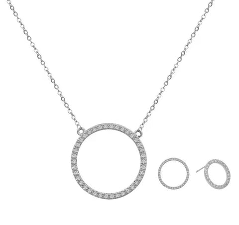 SET 2 PIEZAS PLATEADO CÍRCULO CRISTALES