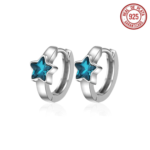 ARRACADAS PEQUEÑAS PLATEADAS ESTRELLA AZUL