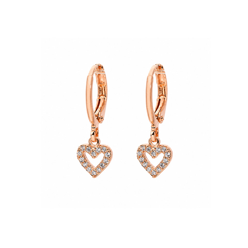 ARRACADAS MEDIANAS ORO ROSA CORAZÓN CRISTALES