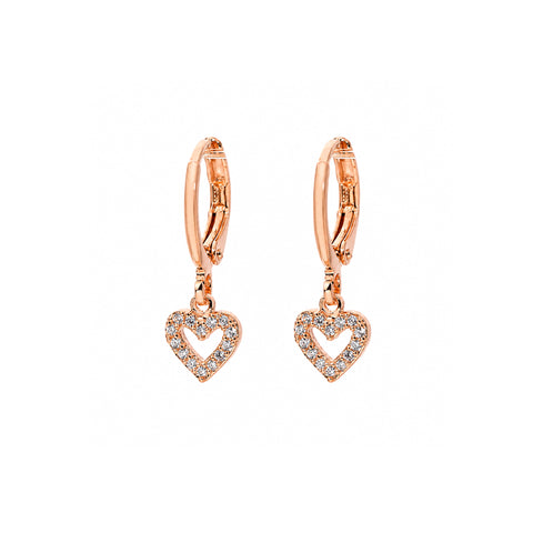 ARRACADAS MEDIANAS ORO ROSA CORAZÓN CRISTALES