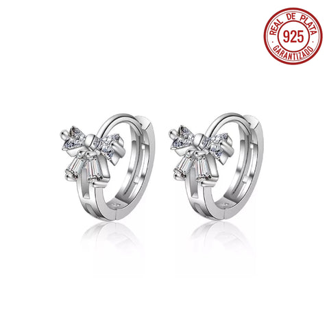 ARRACADAS MINI PLATEADAS MOÑO CRISTAL