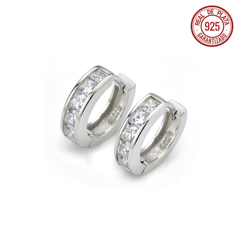 ARRACADA PEQUEÑA PLATEADA CUADROS CRISTAL