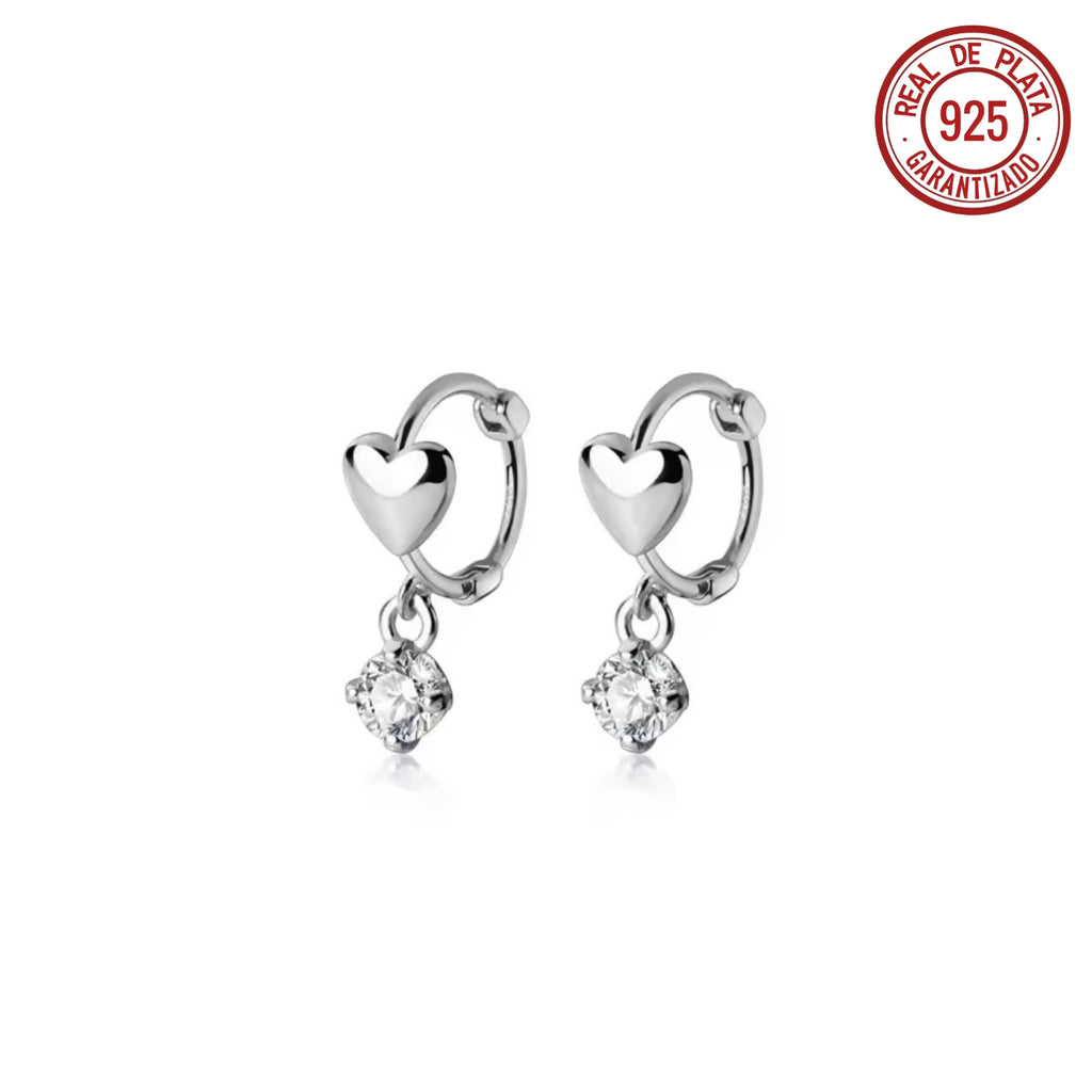 ARRACADAS MINI PLATEADAS CORAZÓN CRISTAL COLGANTE
