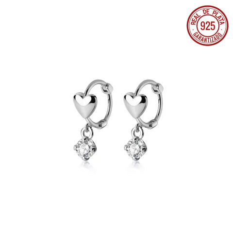 ARRACADAS MINI PLATEADAS CORAZÓN CRISTAL COLGANTE