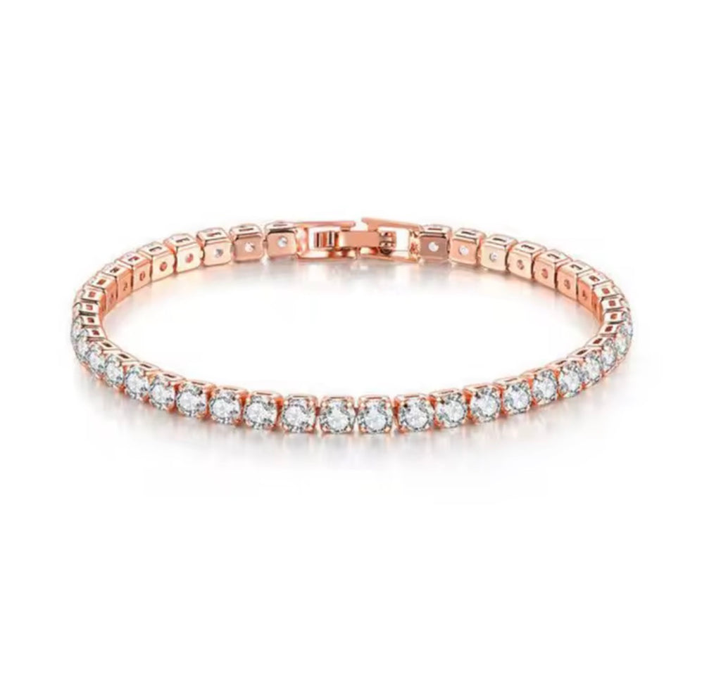 PULSERA TENIS ORO ROSA CRISTAL