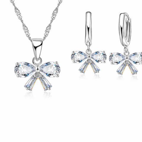 SET NIÑA 2 PIEZAS PLATEADO MOÑO Cristal PLATA 925