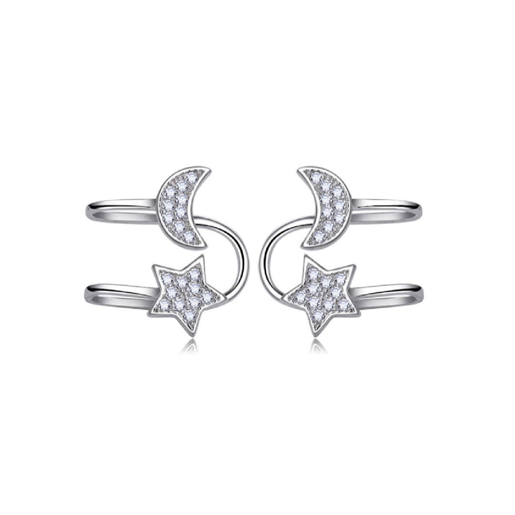 ARETES PLATEADOS A PRESIÓN LUNA Y ESTRELLA