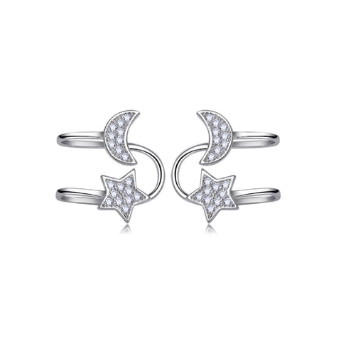 ARETES PLATEADOS A PRESIÓN LUNA Y ESTRELLA