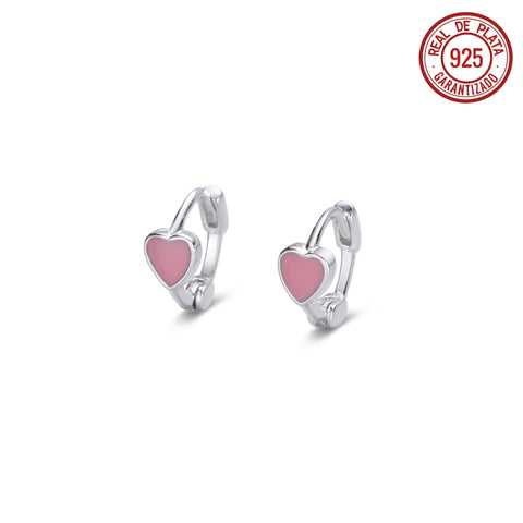 ARRACADAS MINI PLATEADAS CORAZÓN ROSA