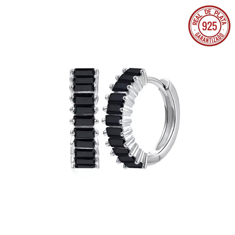 ARRACADA PEQUEÑA PLATEADA CRISTALES NEGROS