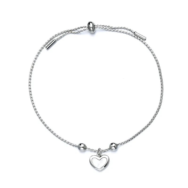 Pulsera Plateada Ajustable Corazon Blanco Colgante Plata 925