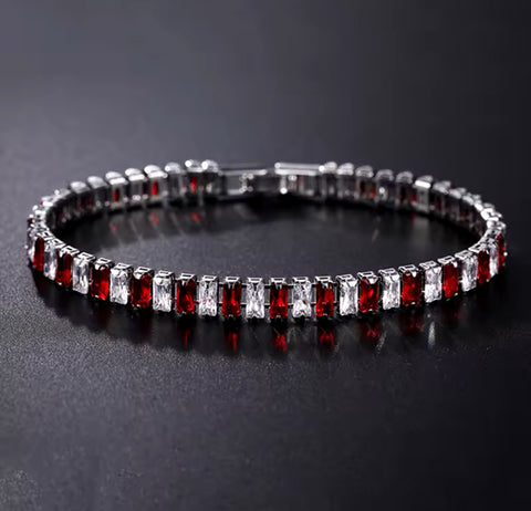PULSERA PLATEADA BAGUETTE CRISTAL ROJO