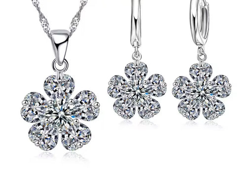 SET NIÑA 2 PIEZAS PLATEADO FLOR CRISTAL PLATA 925