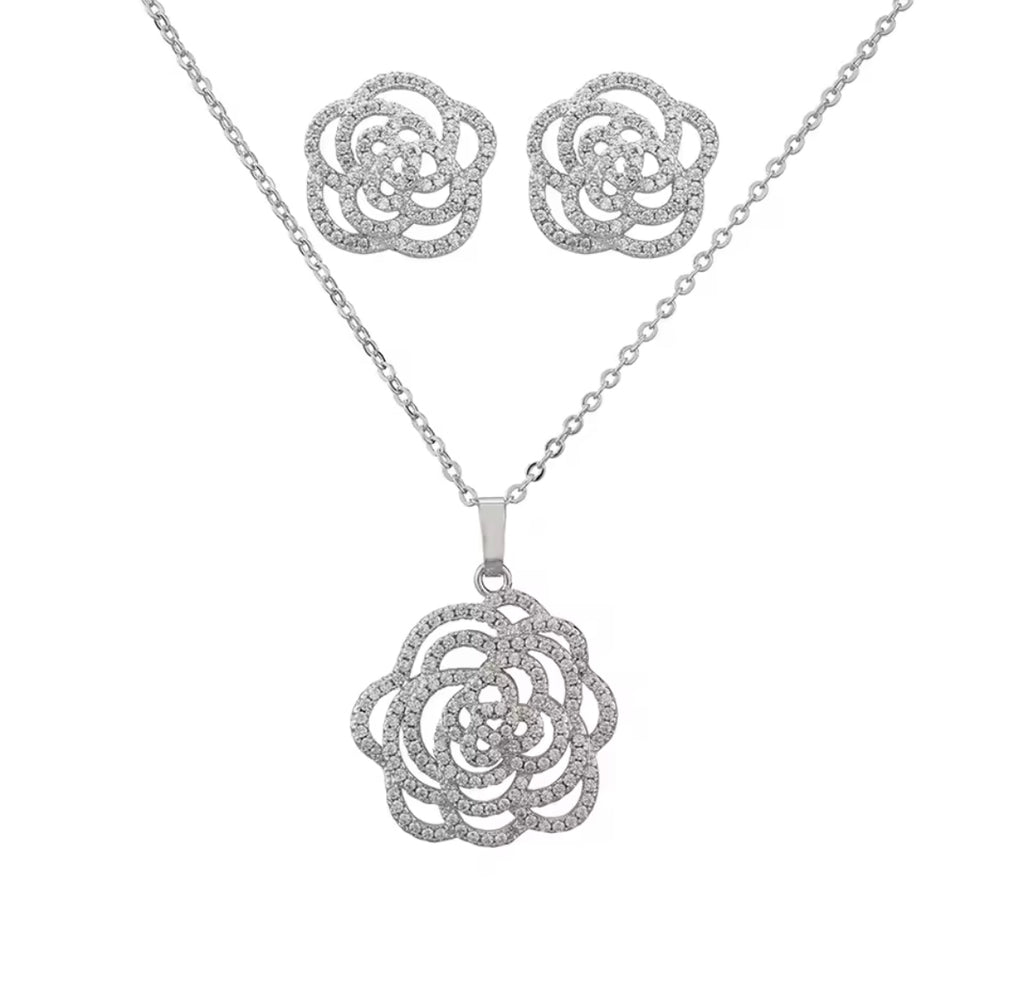 SET 2 Piezas plateado flor cristales