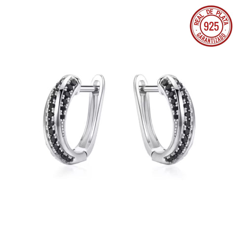 ARRACADA MEDIANA PLATEADA CRISTALES NEGROS