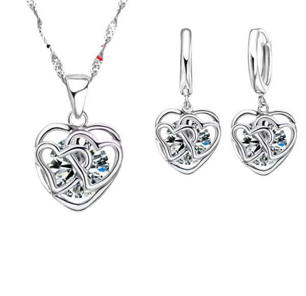 SET NIÑA 2 PIEZAS PLATEADO CORAZÓNES CRISTAL PLATA 925