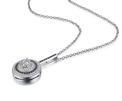 SET 2 PIEZAS PLATEADO CÍRCULO COLGANTE CRISTALES NEGROS PLATA 925