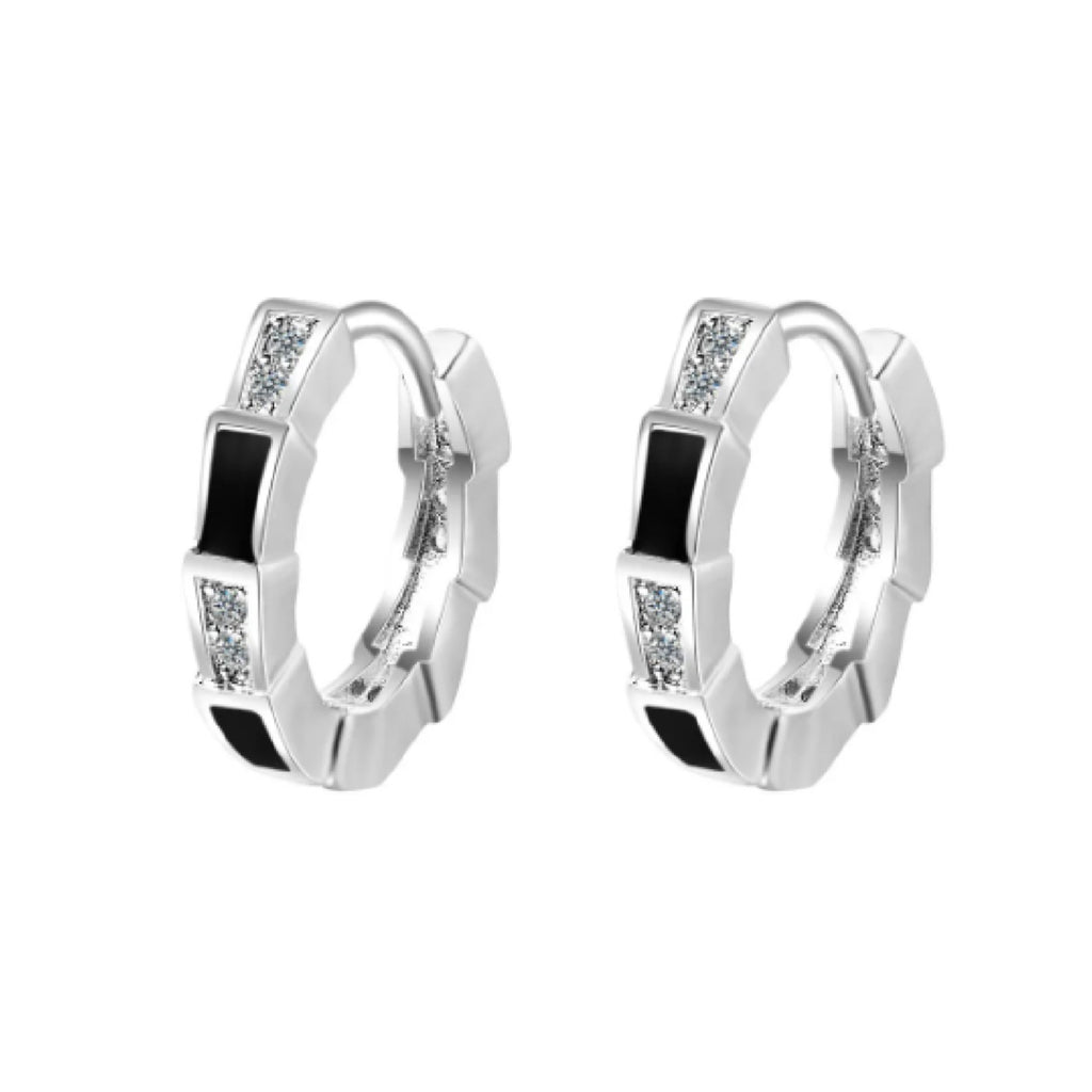 Arracada plateada negro con cristal plata 925