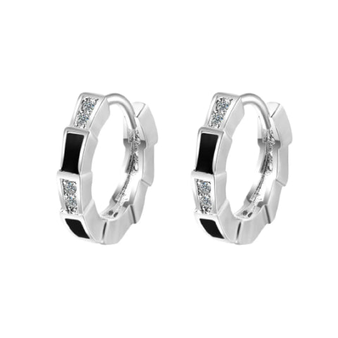 Arracada plateada negro con cristal plata 925