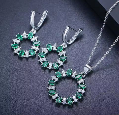 Set 2 piezas Plateado círculo colgante cristales verdes Plata 925