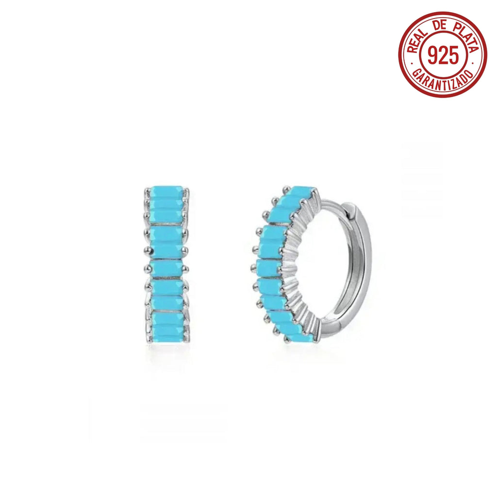 ARRACADA PEQUEÑA PLATEADA CRISTALES TURQUESA