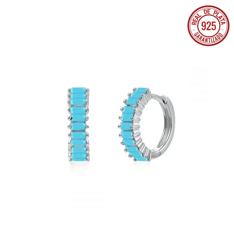 ARRACADA PEQUEÑA PLATEADA CRISTALES TURQUESA