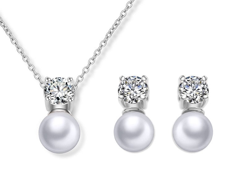 SET 2 PIEZAS PLATEADO PERLA CON CRISTAL