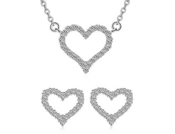 Set  2 Piezas Plateado Corazones Cristal Plata 925