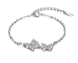 PULSERA PLATEADA MARIPOSAS CRISTALES PLATA 925