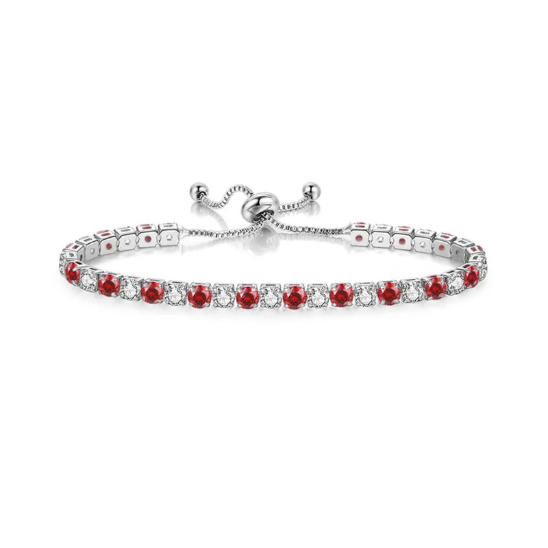 PULSERA TENIS PLATEADA CRISTALes Rojos Y BLANCOs AJUSTABLE