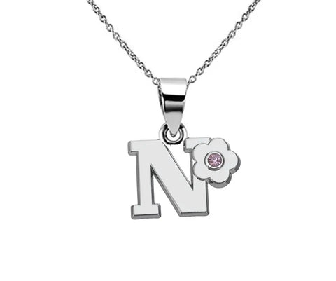 COLLAR PLATEADO INICIAL FLOR, LETRAS DISPONIBLES: B, C, D, H, I, K, L, N, T