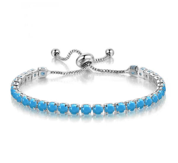 PULSERA TENIS PLATEADA PIEDRA TURQUESA AJUSTABLE