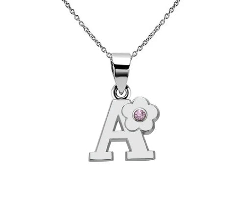 COLLAR PLATEADO INICIAL FLOR, LETRAS DISPONIBLES: B, C, D, H, I, K, L, N, T