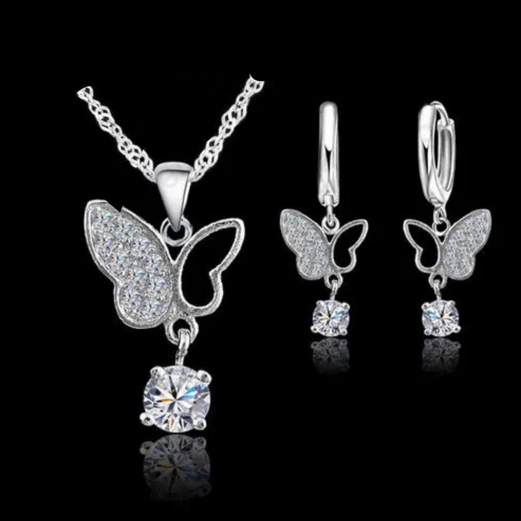 Set Niña 2 Piezas Plateado Mariposa CRISTAL Plata 925