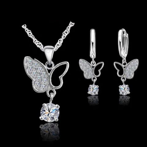 Set Niña 2 Piezas Plateado Mariposa CRISTAL Plata 925