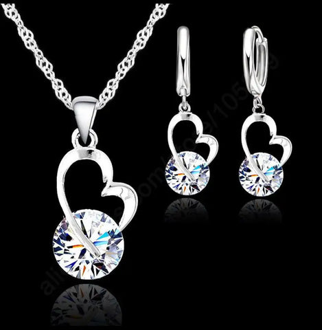 SET NIÑA 2 PIEZAS PLATEADO Corazón Ruedita Cristal PLATA 925