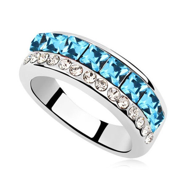 Anillo Plateado Cristales Azules, Tallas: 5, 6.5, 7 y 7.5