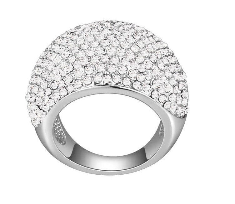 ANILLO PLATEADO GIGANTE CRISTALES, TALLAS: 6 y 7