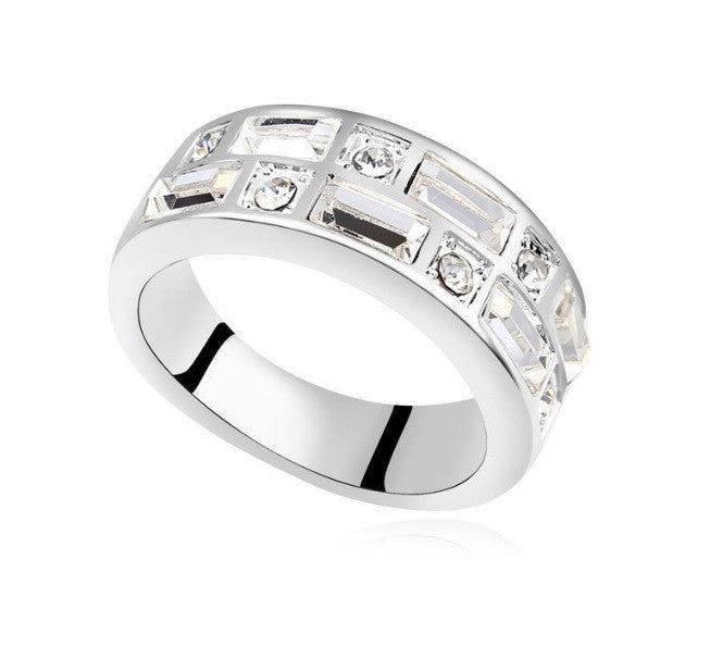 Anillo Plateado Doble Fila Cristales, Tallas: 5, 6.5, 7 y 7.5