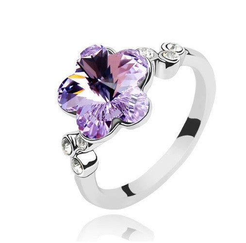 Anillo Plateado Flor Grande Lila, Tallas: 5.5, 6, 6.5, 7 y 7.5