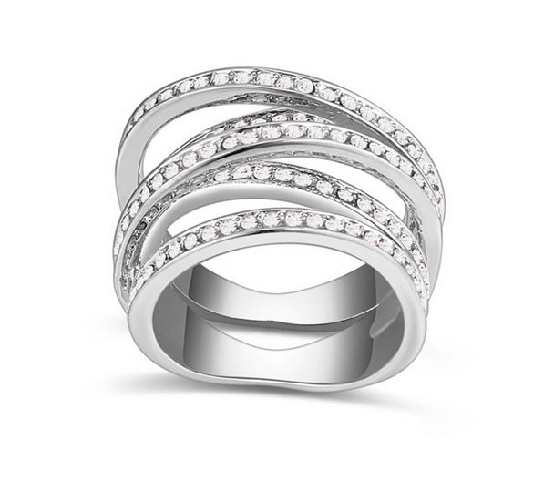 ANILLO PLATEADO 3D CRISTALES, TALLAS: 5.5