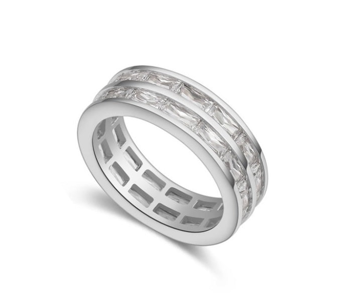 Anillo Plateada Doble Fila  Cristal, Tallas: 5.5
