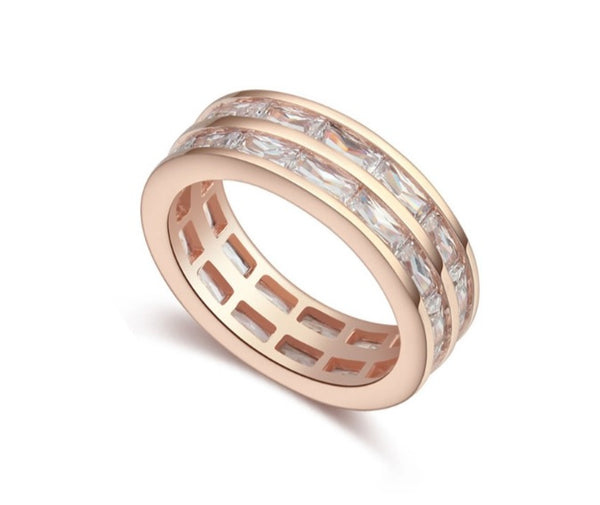 Anillo Oro Rosa Doble Fila Cristal, Tallas: 6.5, 7 y 7.5