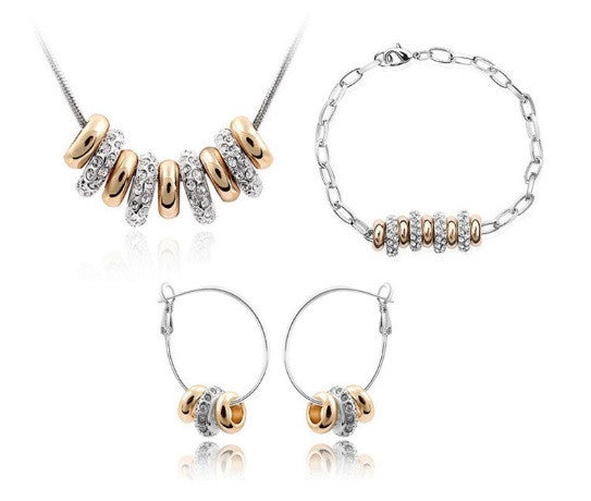 Set 3 Piezas PLATEADO AROS Dorados con Cristal