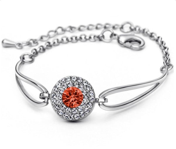 Pulsera  Plateada Ojo Cristal Rojo