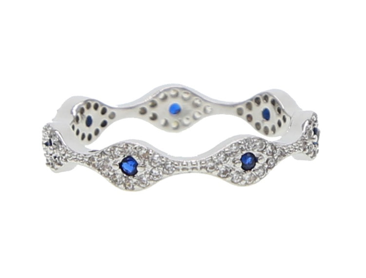 Anillo Plateado Ojitos Rombo Azul, Tallas: 6 y 6.5